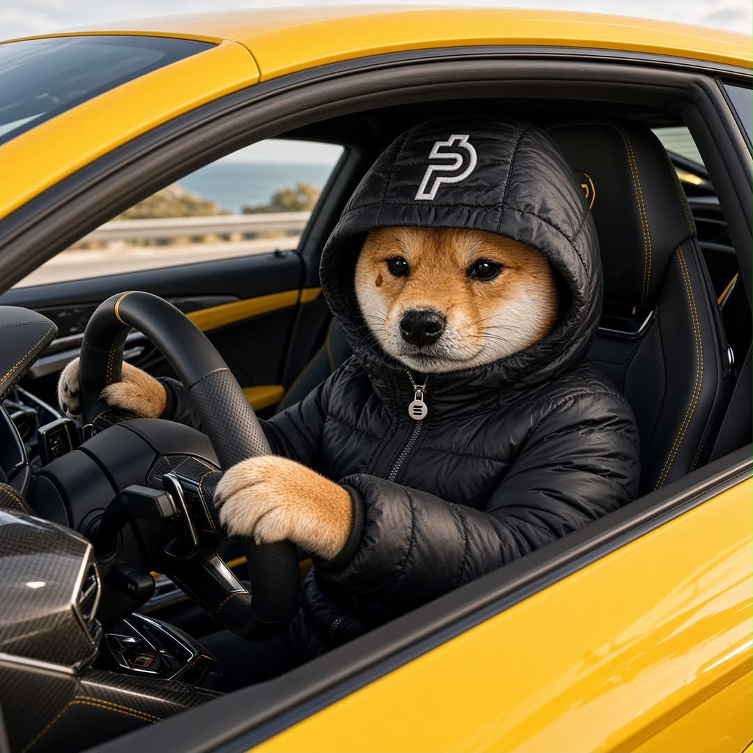 Shiba driving a yellow Lamborghini